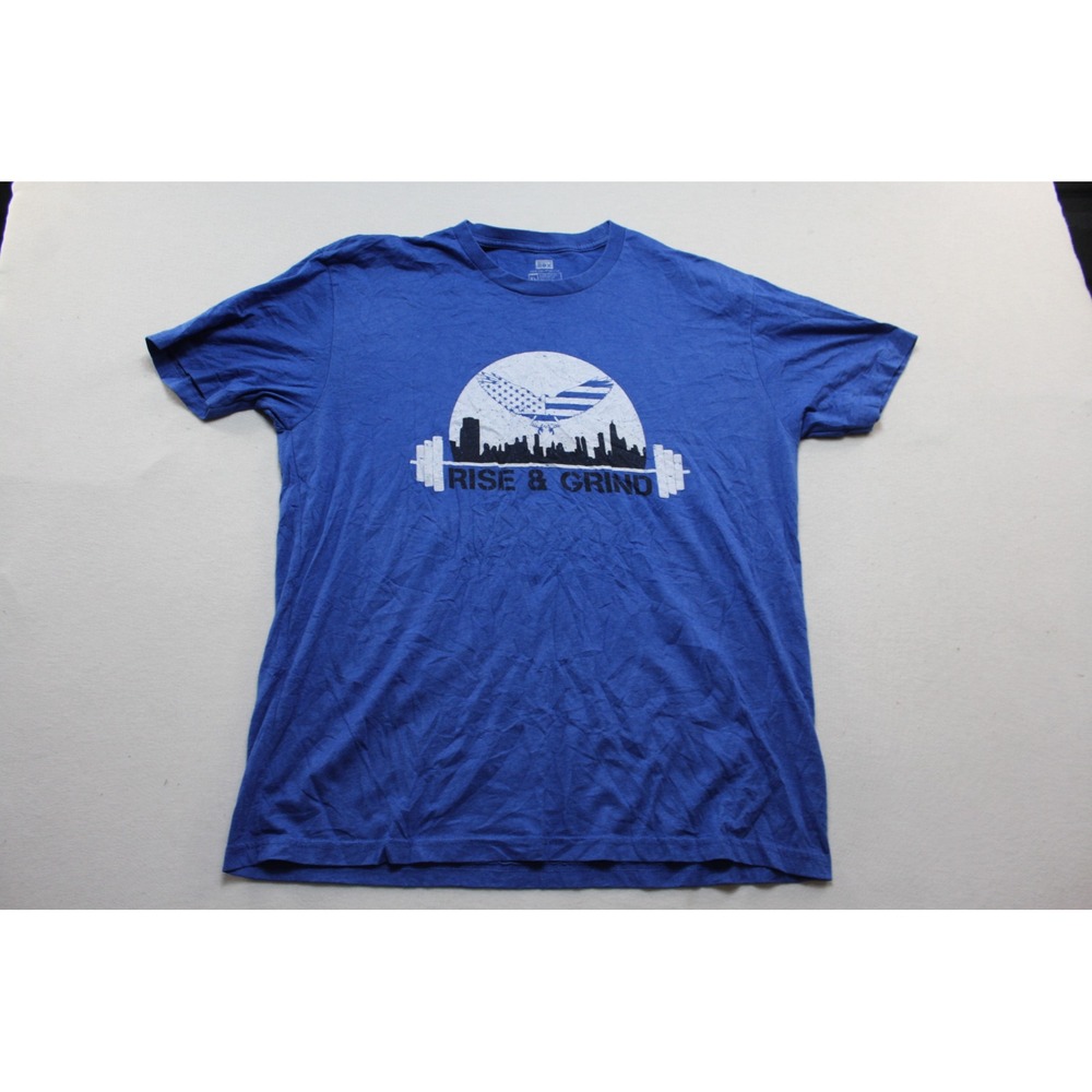 The Lift Box Graphic Tee Mens Extra Large Blue Excellent Rise & Grind Gym Shirt